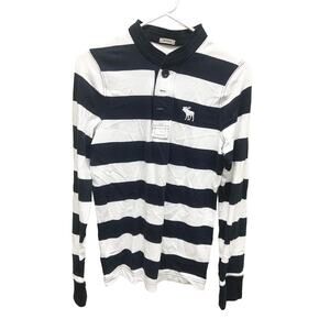Abercrombie & Fitch Blue Striped Moose Logo Muscle Henley Jersey LS Size S